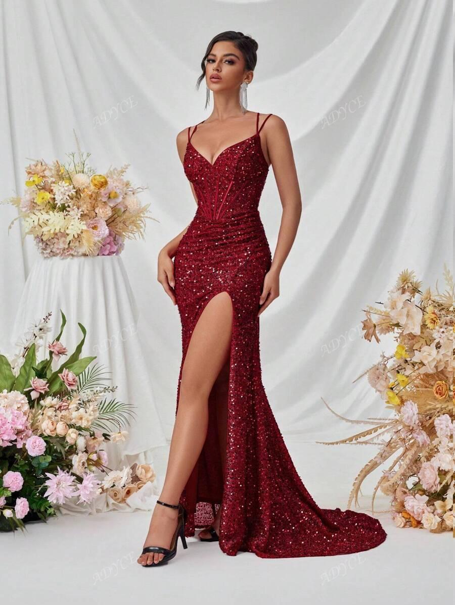 CZERWONA MAXI SUKIENKA CEKINY