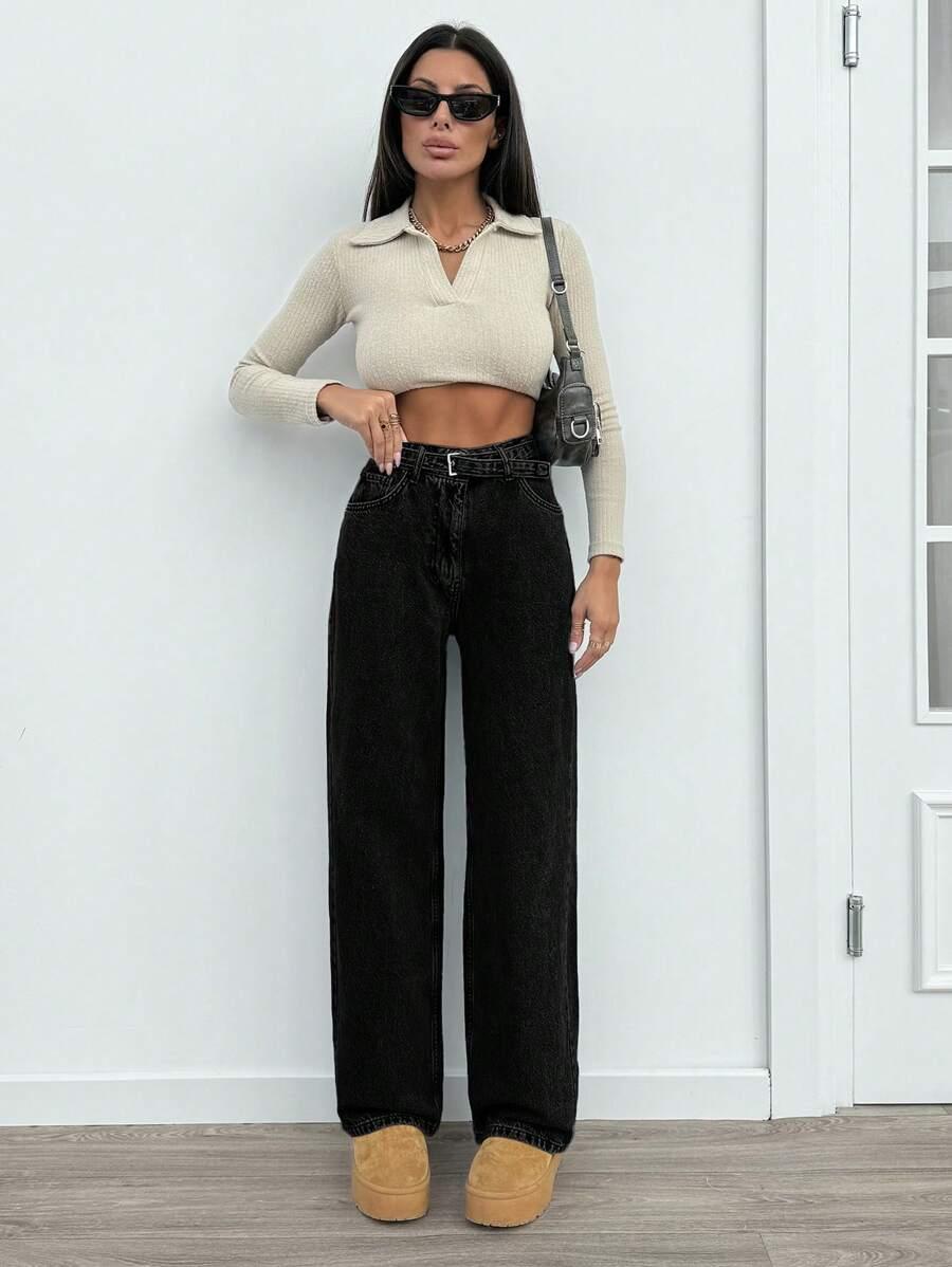 CZARNE SPODNIE JEANS 