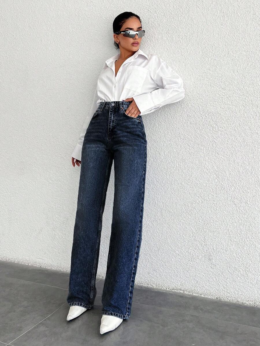 GRANATOWE SPODNIE JEANS