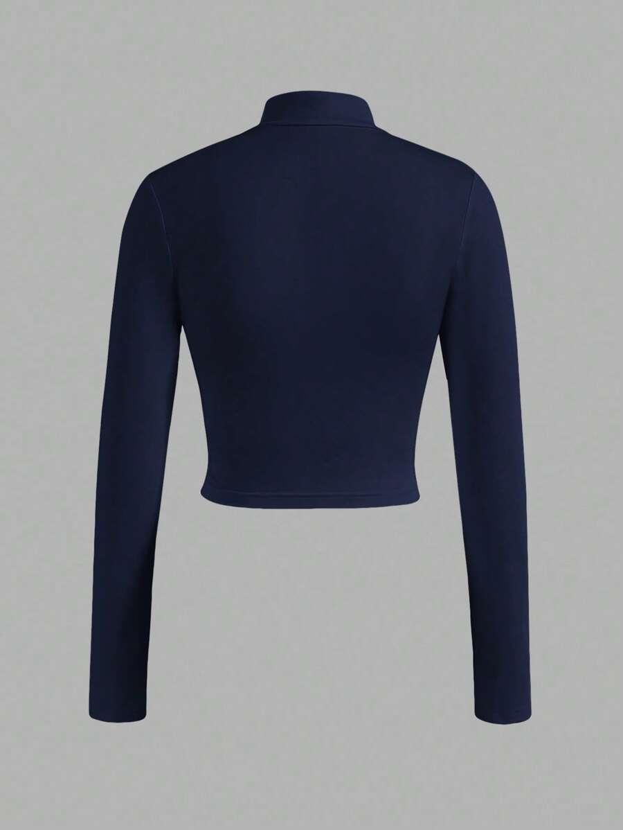 granatowa KRÓTKA BLUZA STÓJKA 