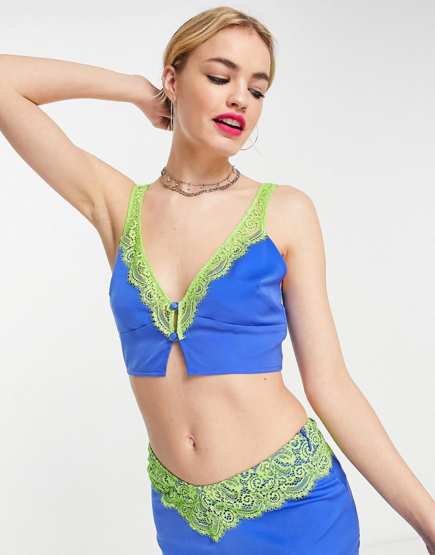 satynowy top bralet koronka kontrast