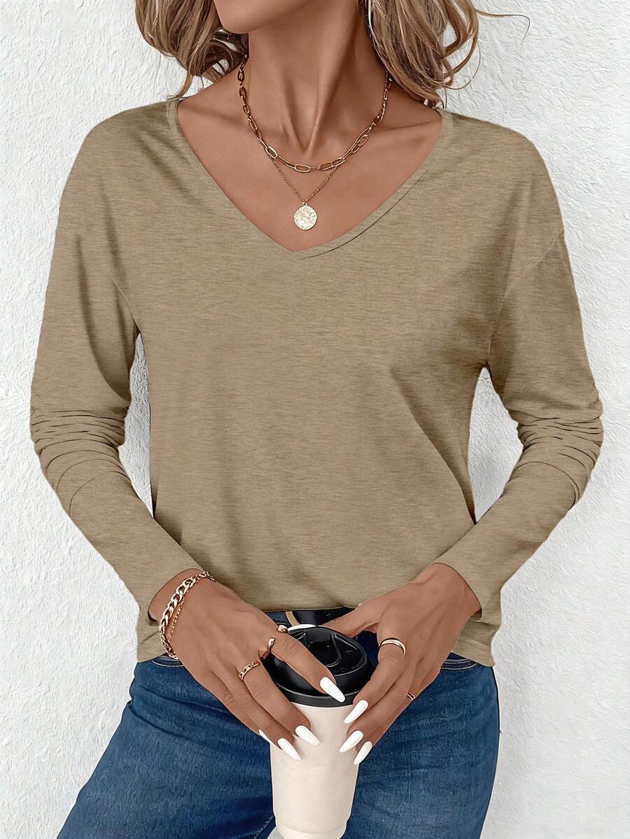 BEŻOWA BLUZKA V-NECK