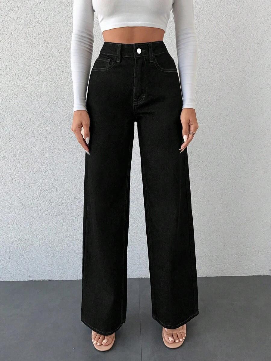 czarne spodnie jeans proste nogawki