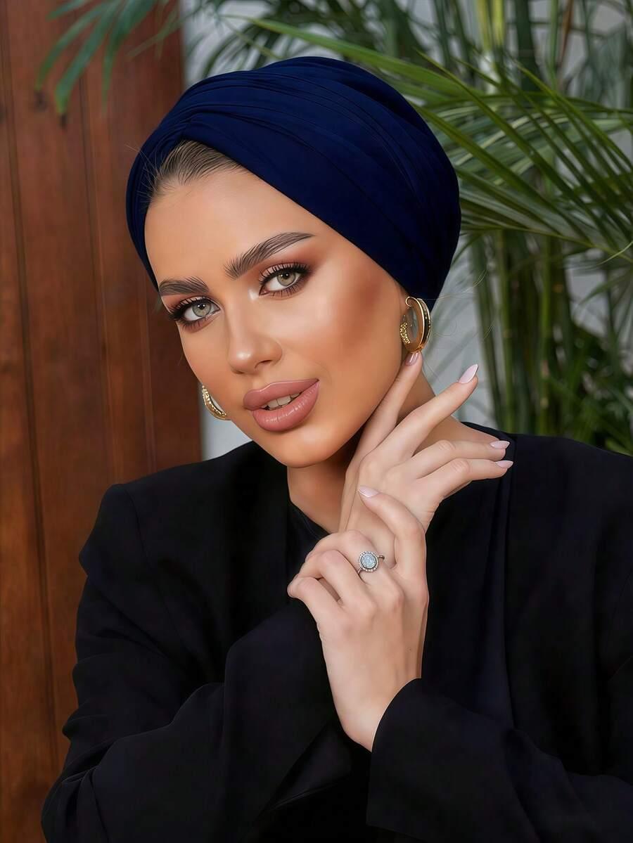 granatowy turban na głowę
