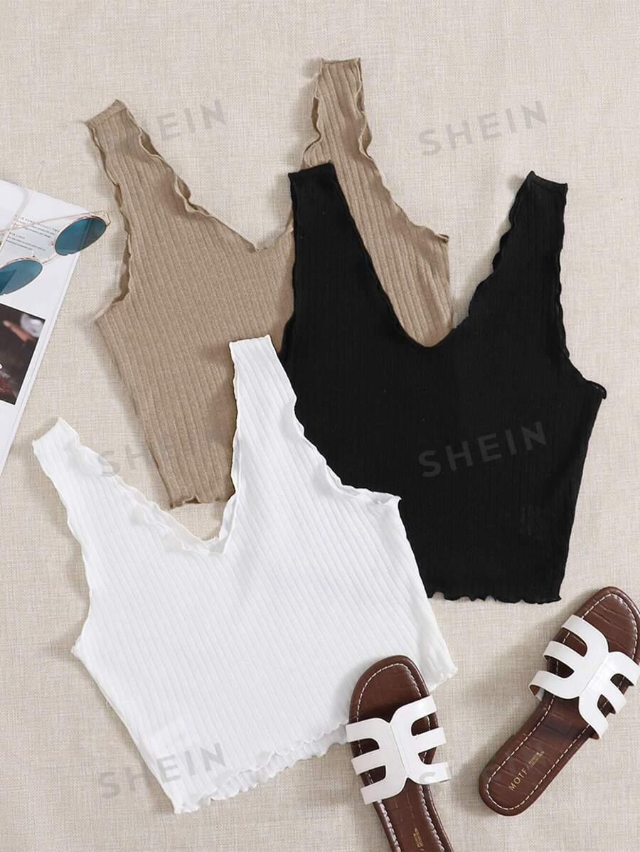 PRĄŻKOWANY TOP BEZ RĘKAWÓW V-NECK 3-PACK