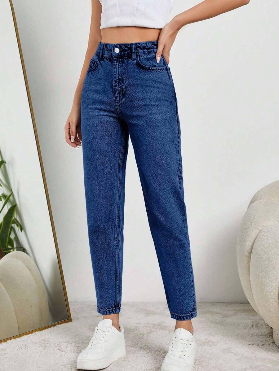 NIEBIESKIE SPODNIE MOM JEANS