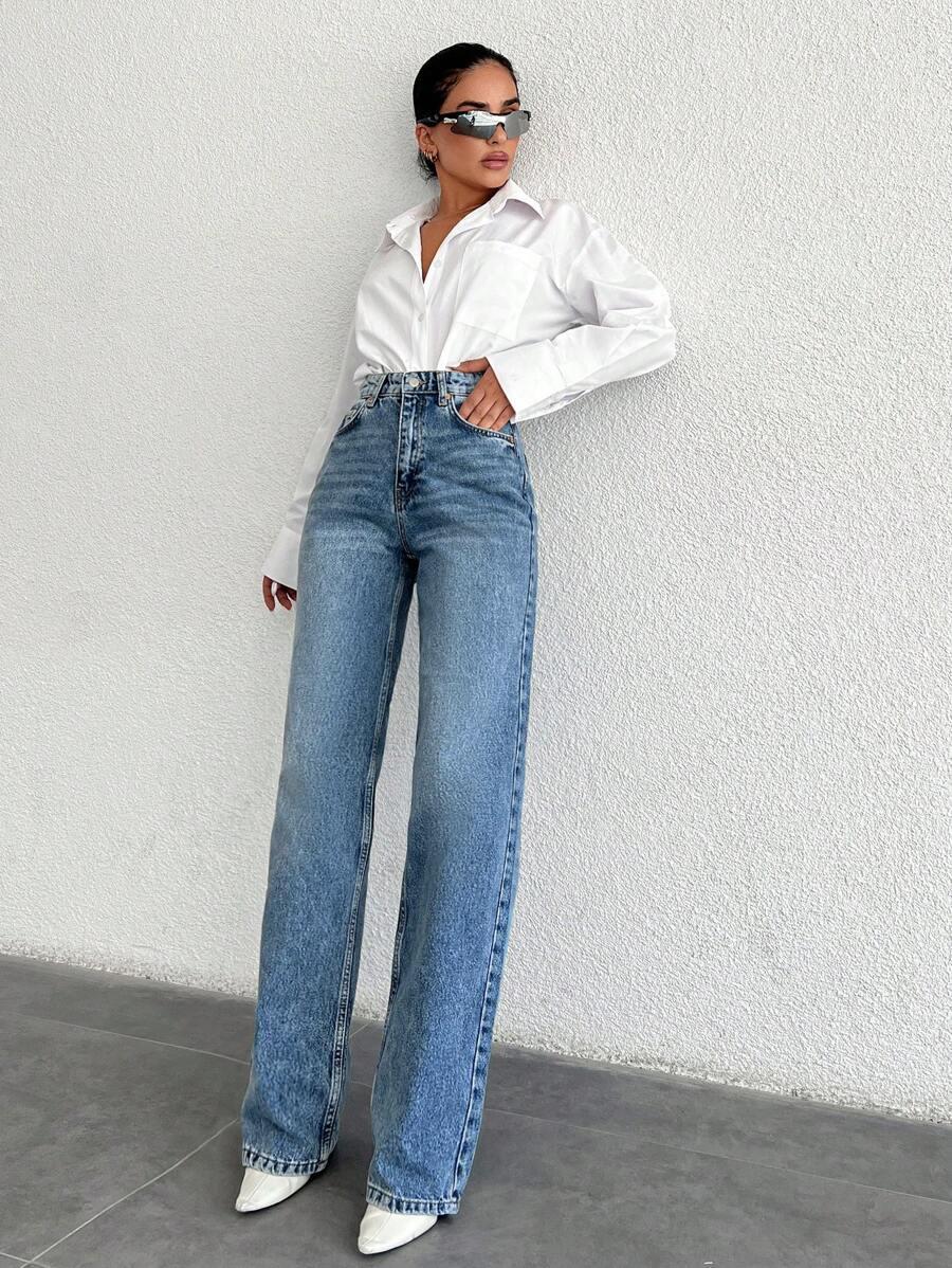 NIEBIESKIE SPODNIE JEANS WYSOKI STAN
