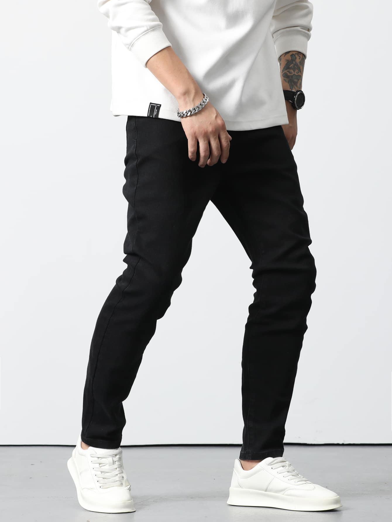 CZARNE SPODNIE JEANS KIESZENIE ZAMEK BASIC 