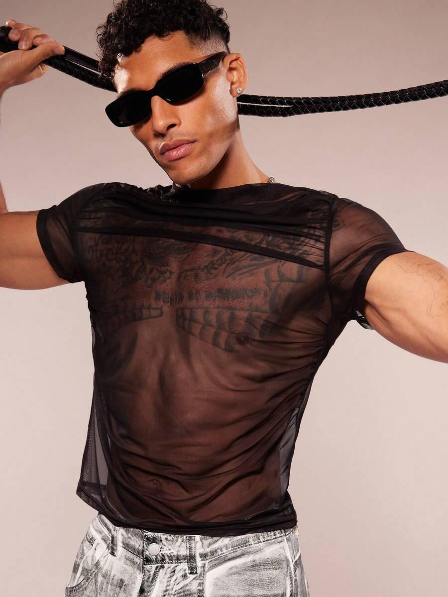 czarny t-shirt siateczka 