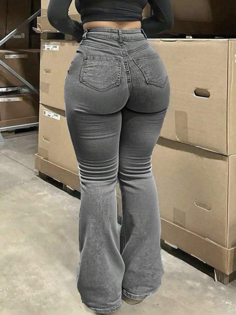 szare spodnie jeans dzwony