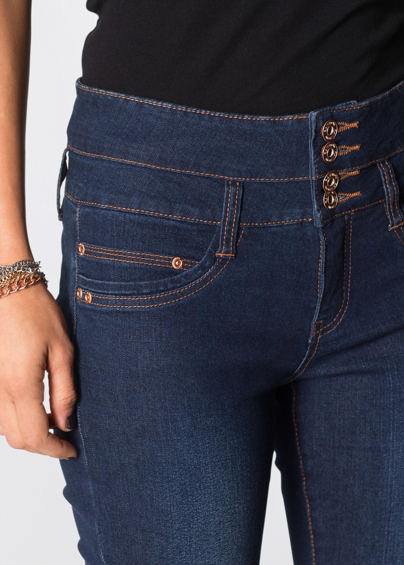 SPODNIE JEANS RURKI WYSOKI STAN GUZIKI