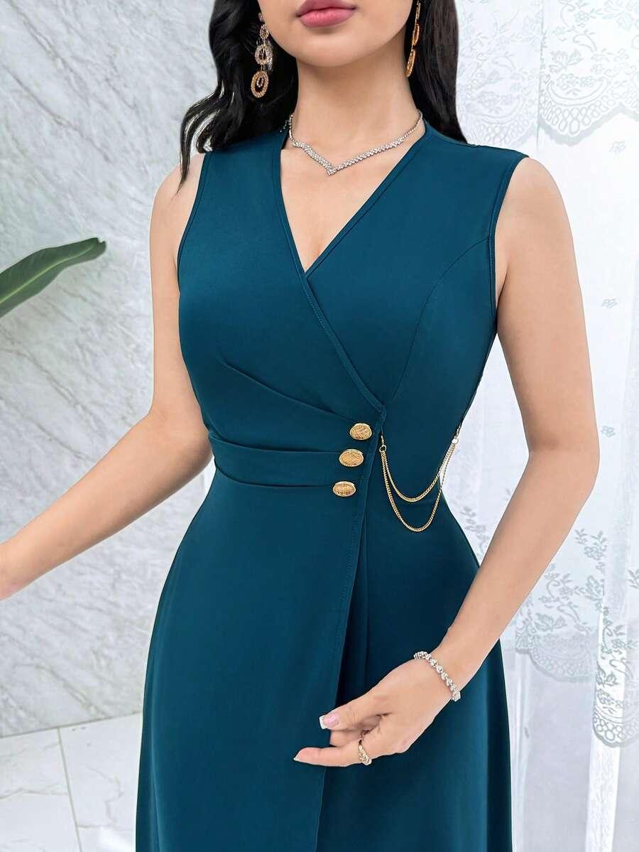 ELEGANCKA SUKIENKA MIDI Z KOPERTOWYM DEKOLTEM 