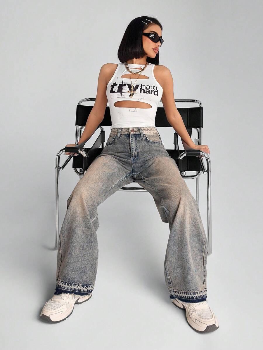 SPODNIE JEANS wysoki stan