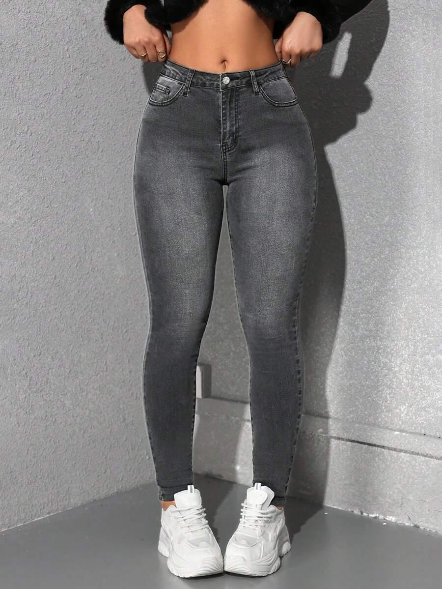 szare ocieplane spodnie jeans