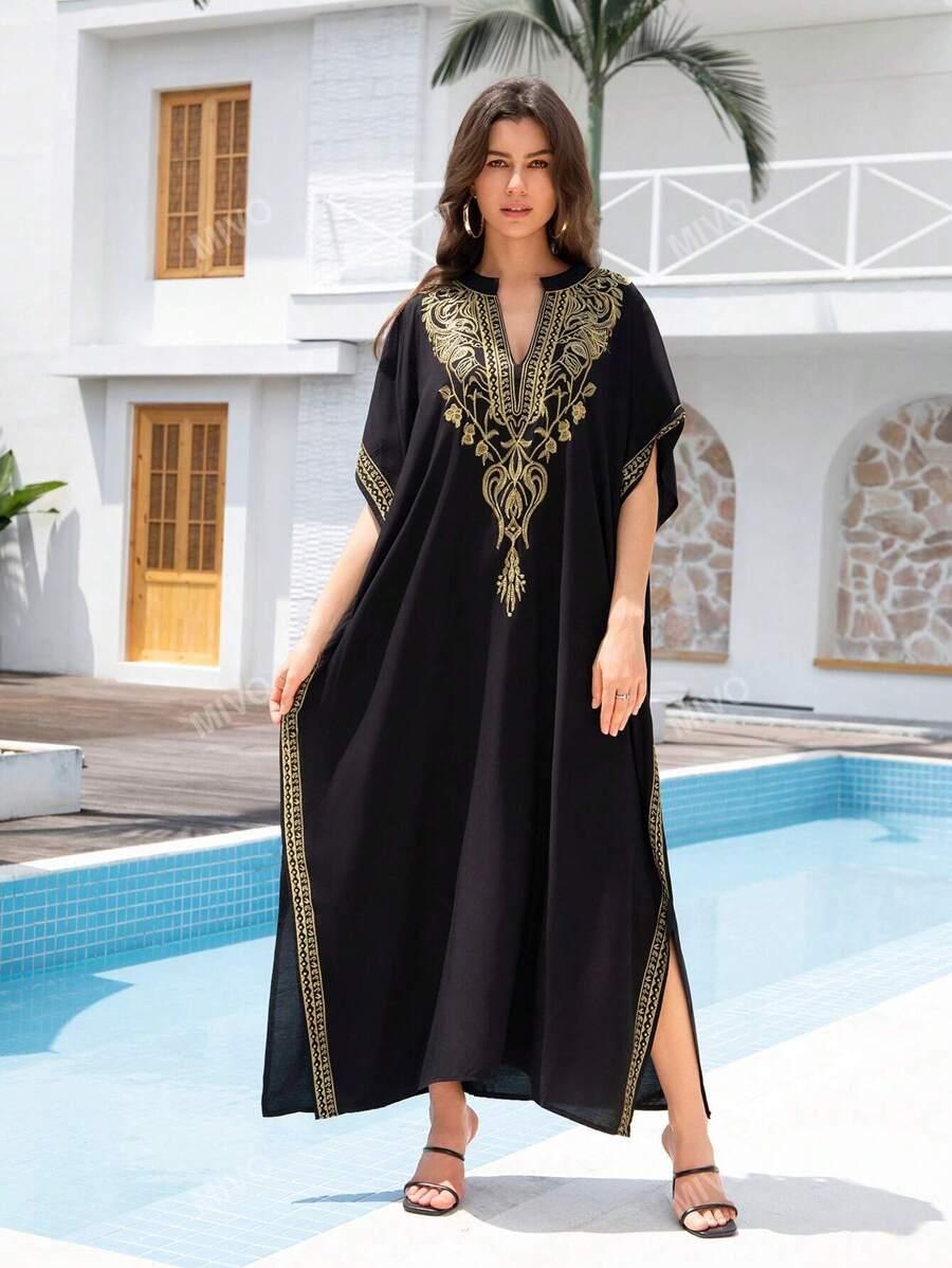 czarna maxi sukienka haft
