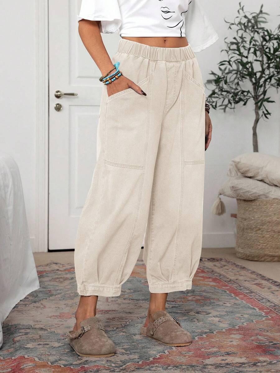 BEŻOWE SPODNIE JEANS