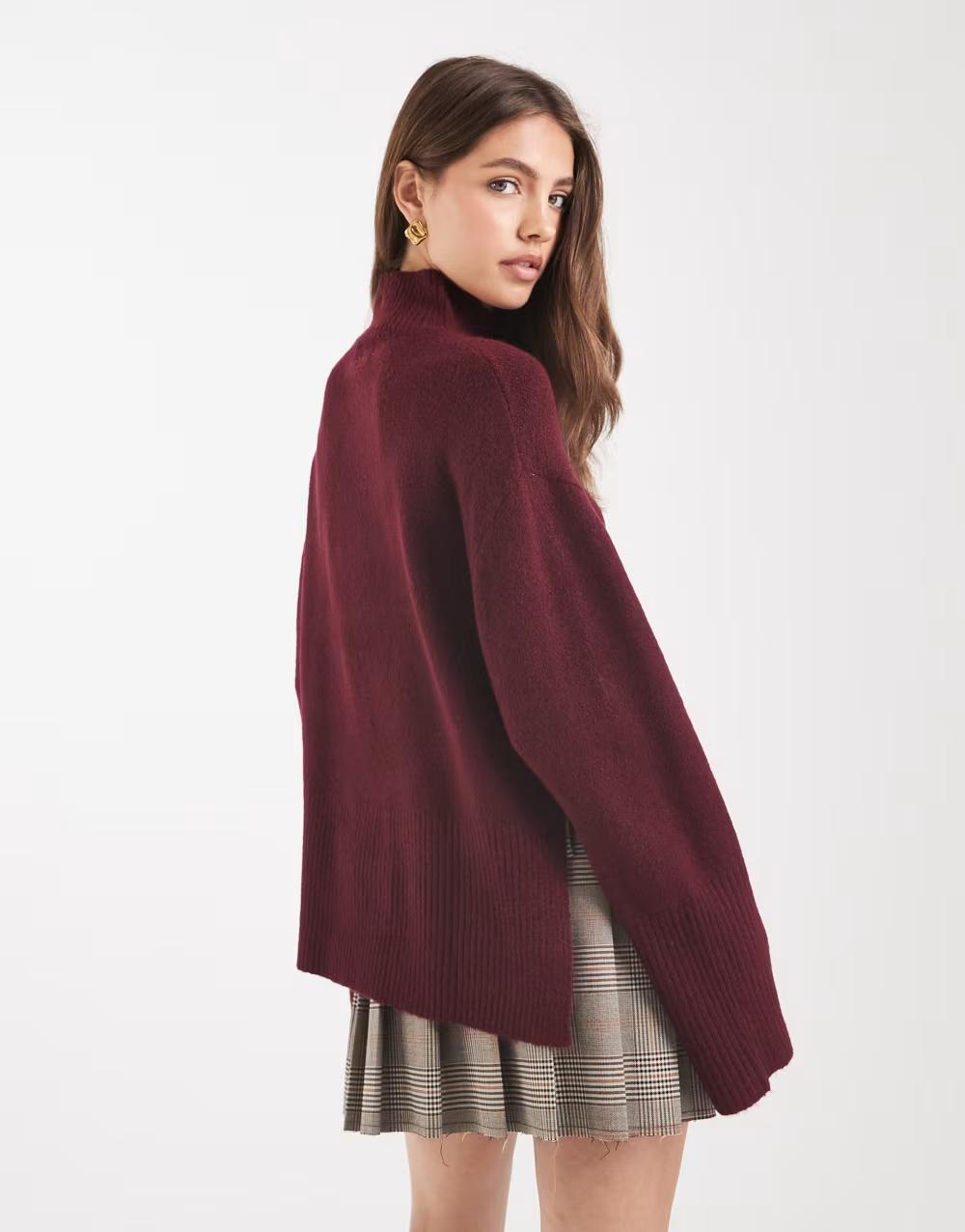 bordowy sweter golf