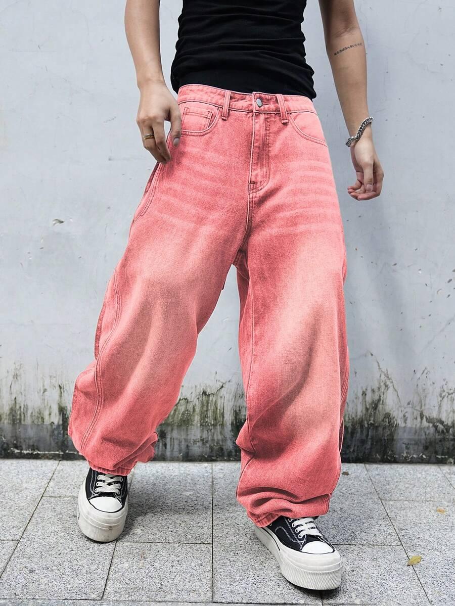 różowe spodnie jeans