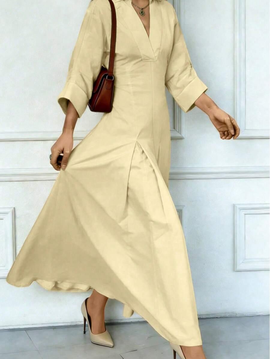 ŻÓŁTA MAXI SUKIENKA v-neck