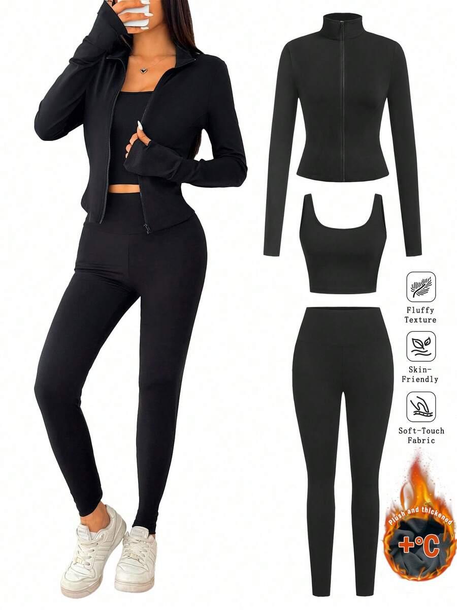 CZARNY KOMPLET BLUZA TOP LEGGINSY