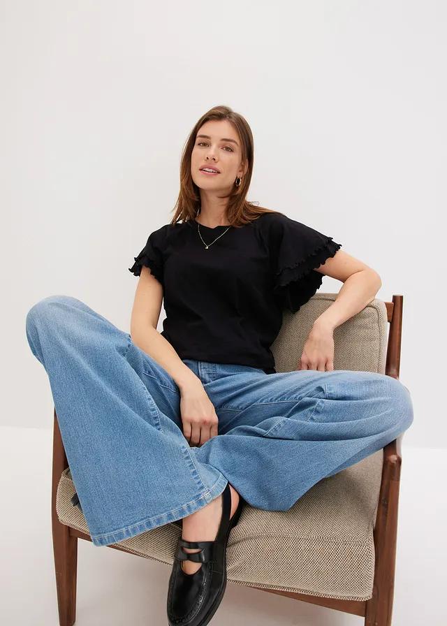 CZARNA BLUZKA OZDOBY RĘKAW 