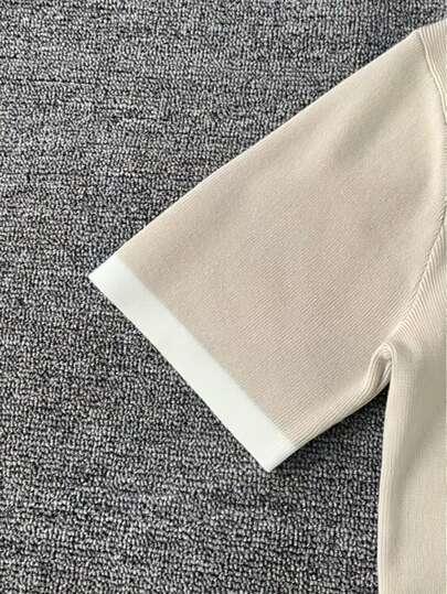 beżowy sweter krótki rękaw