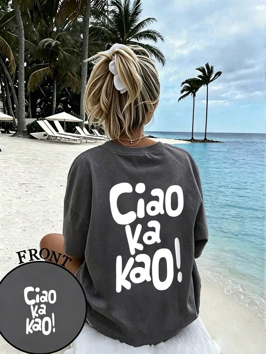 szary t-shirt napis ciao ka kao