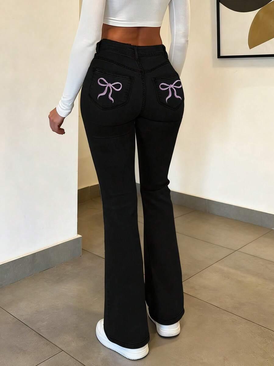 czarne spodnie JEANS DZWONY 