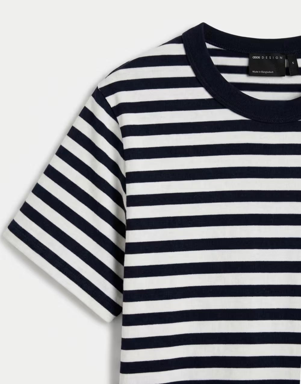 T-SHIRT OKRĄGŁY DEKOLT paski kontrast