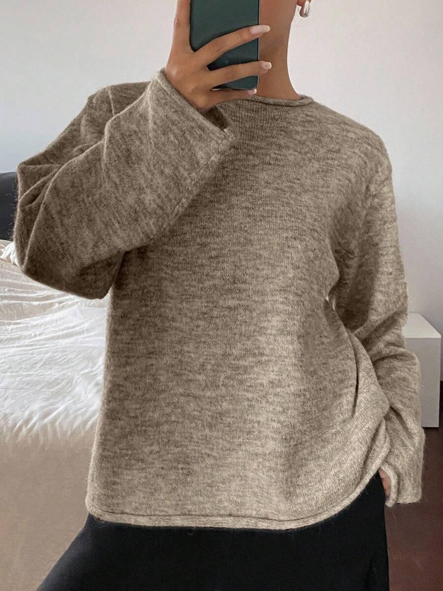 brązowy sweter długi rękaw