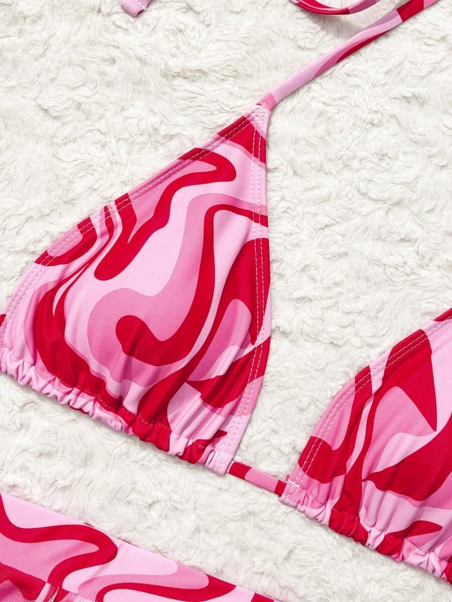 KOMPLET BIKINI WIĄZANY Z WZOREM SPODENKAMI