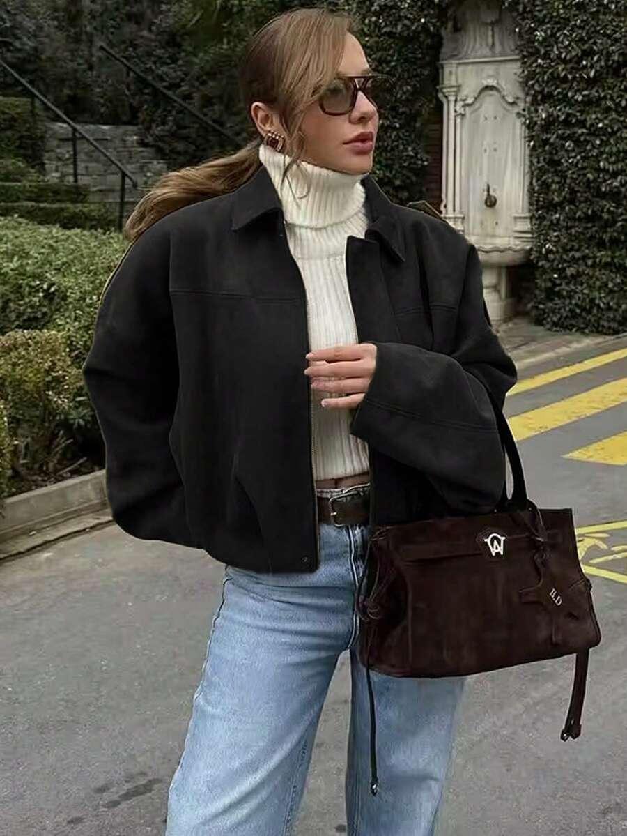CZARNA KURTKA TYPU BOMBER