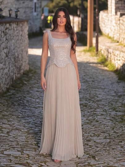 plisowana maxi sukienka zdobienie 