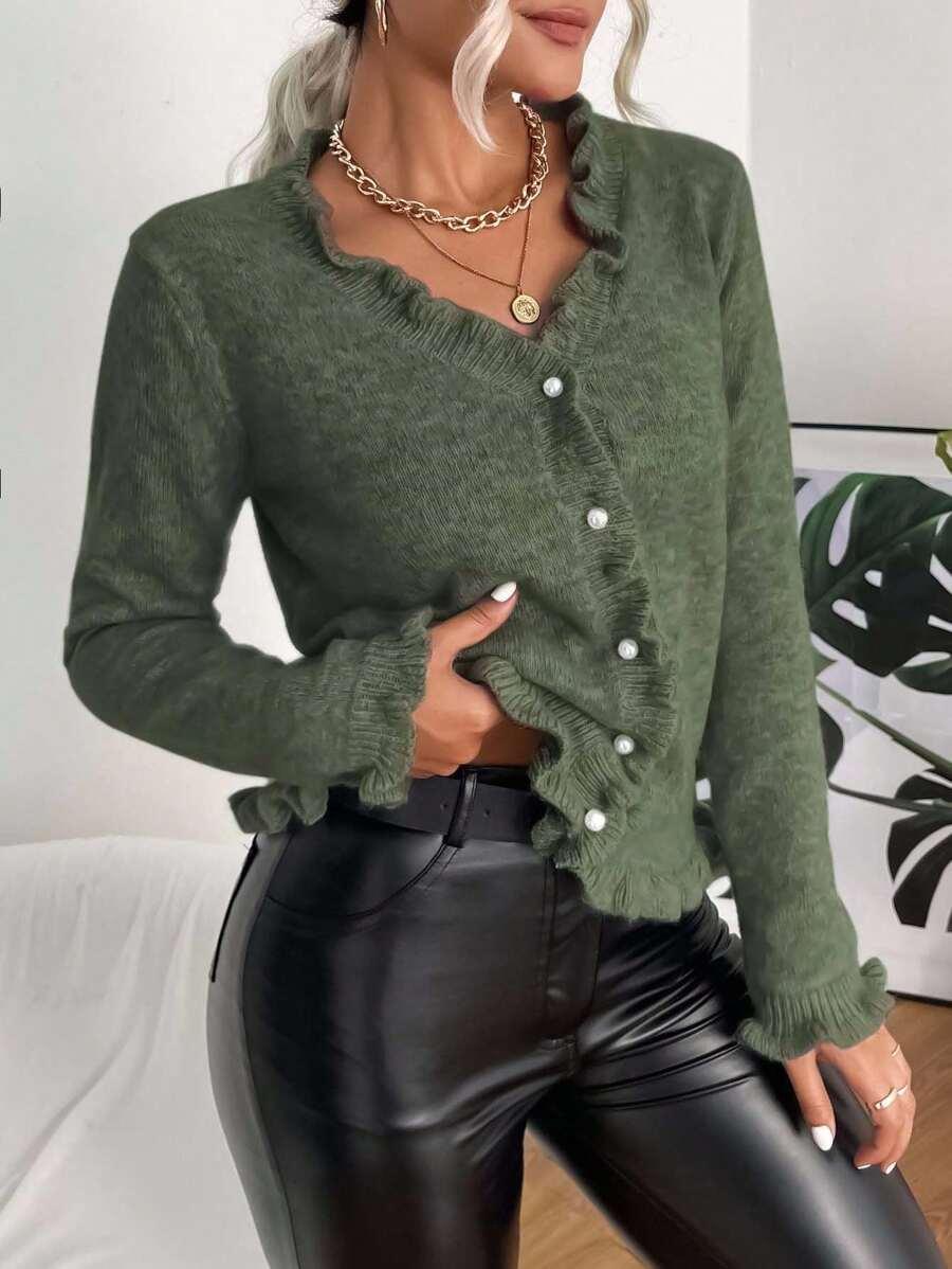 ZIELONY DZIANINOWY SWETER 