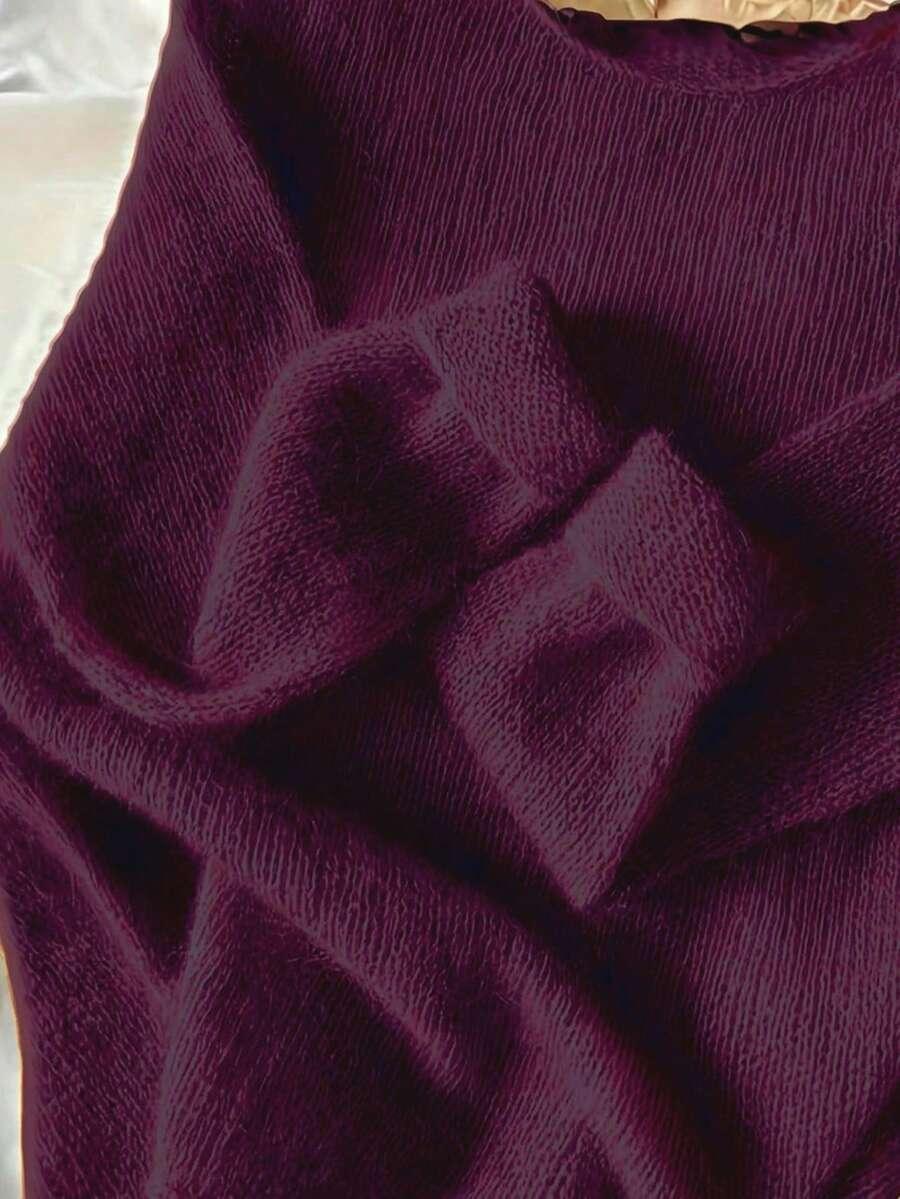burgundowy sweter okrągły dekolt