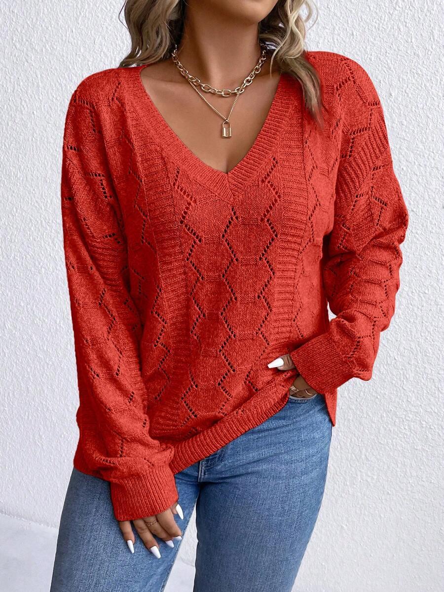 czerwony sweter v neck