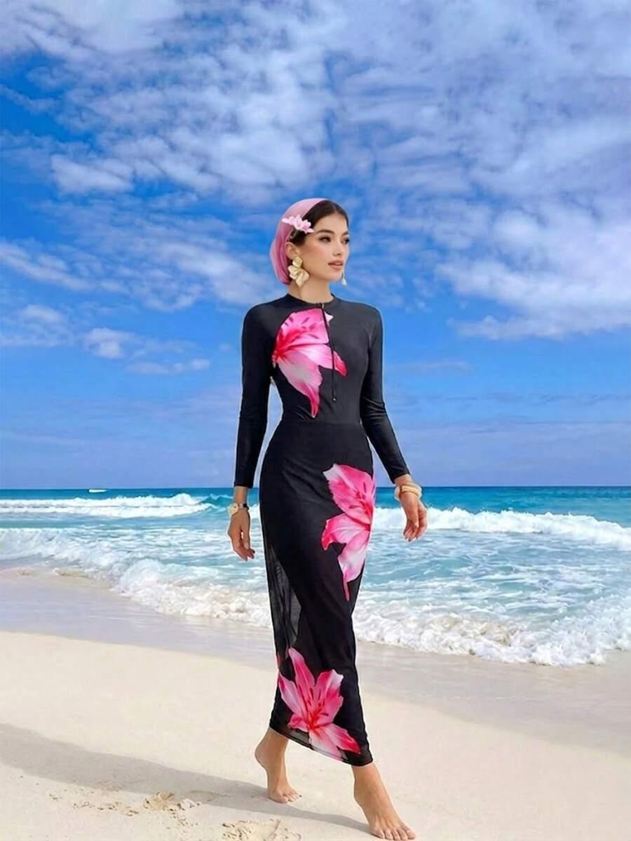 plażowy komplet strój kąpielowy legginsy narzutka