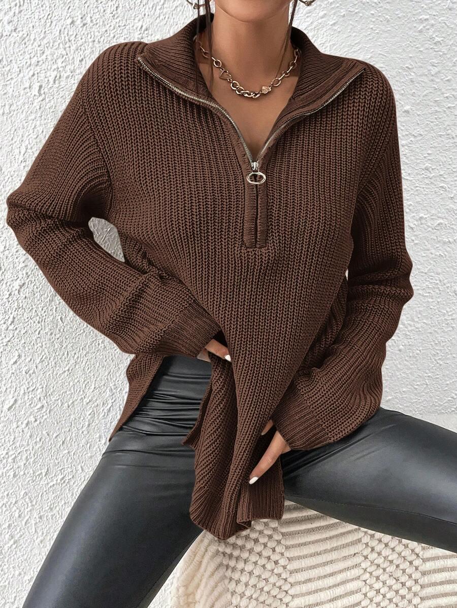 brązowy sweter zamek