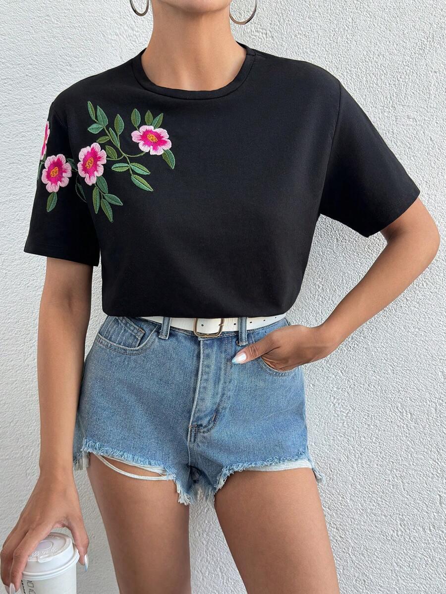 czarny t-shirt haft
