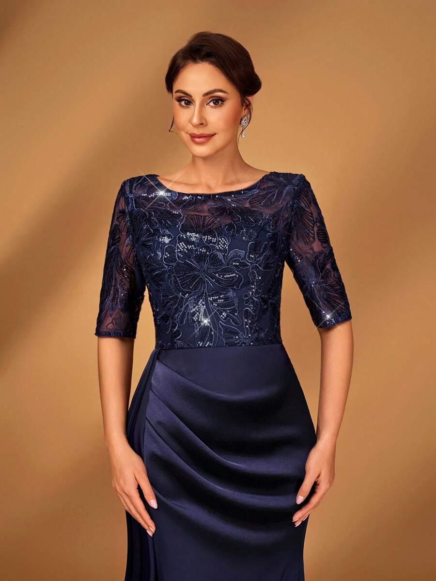 SUKIENKA ELEGANCKA SATYNOWA Z CEKINAMI 