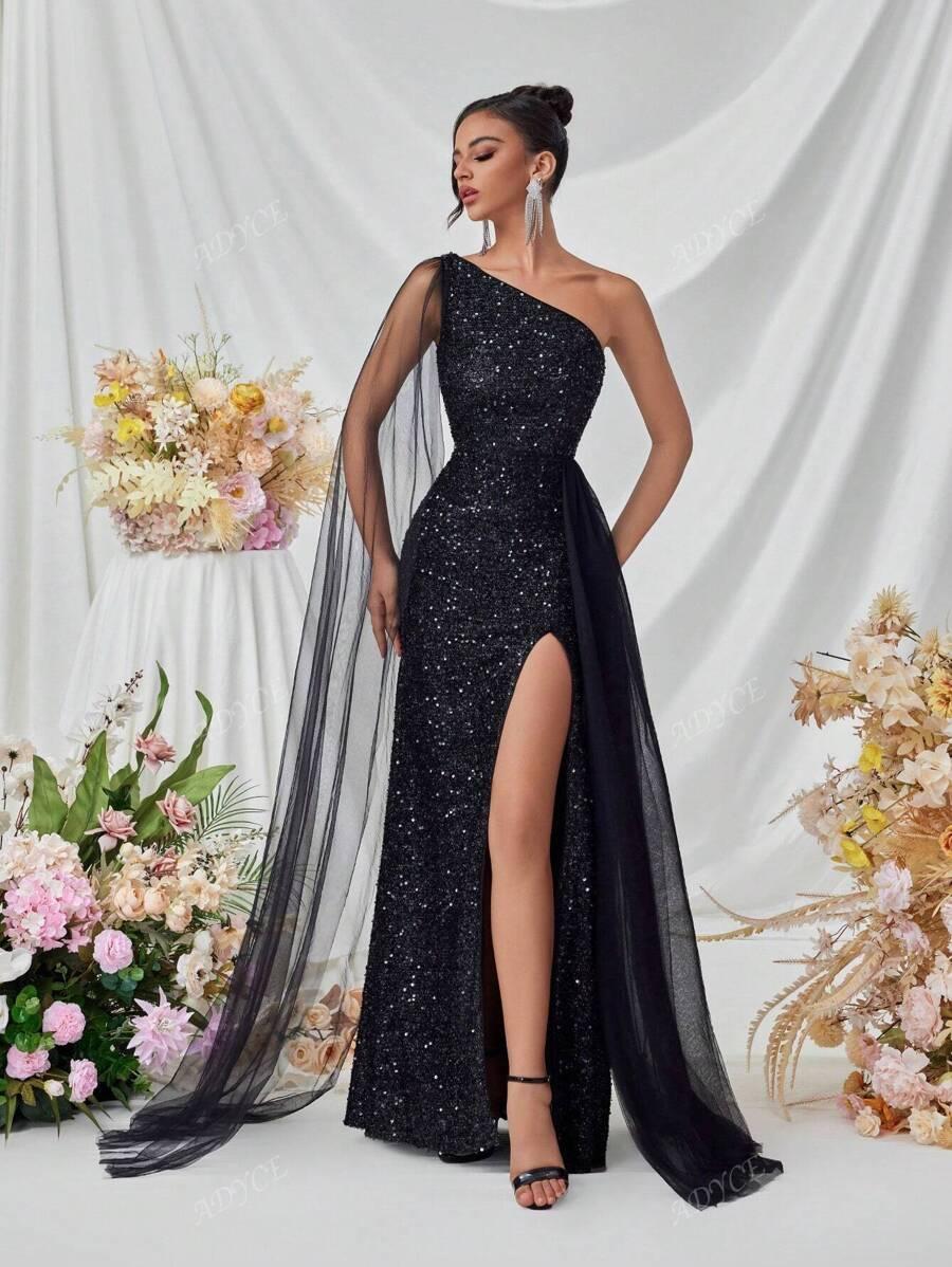 CZARNA SUKIENKA MAXI CEKINY