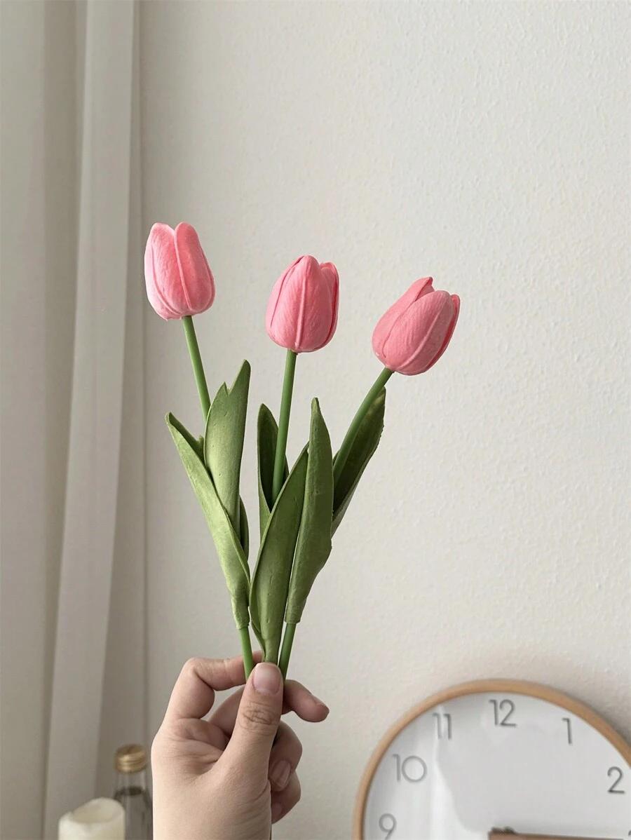 różowy sztuczny tulipan 3-pack