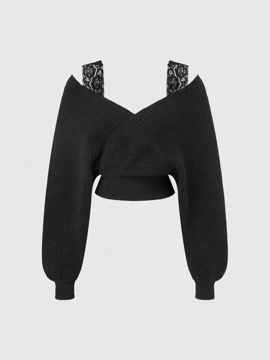 CZARNY SWETER KORONKA