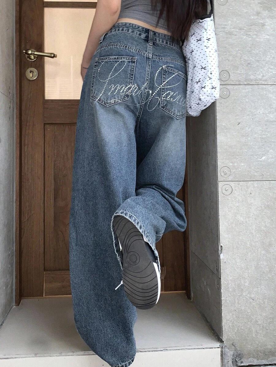 szerokie spodnie jeans zdobienie