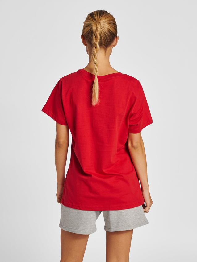 czerwony klasyczny gładki t-shirt okrągły dekolt