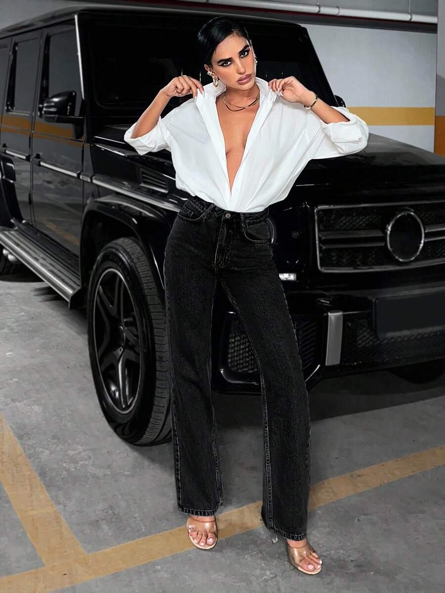 CZARNE SPODNIE JEANS