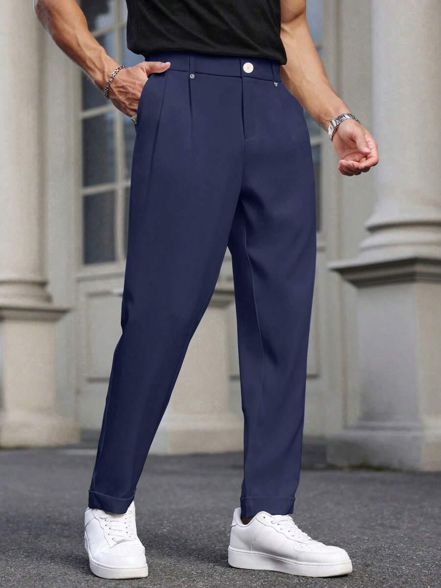 granatowe spodnie casual 