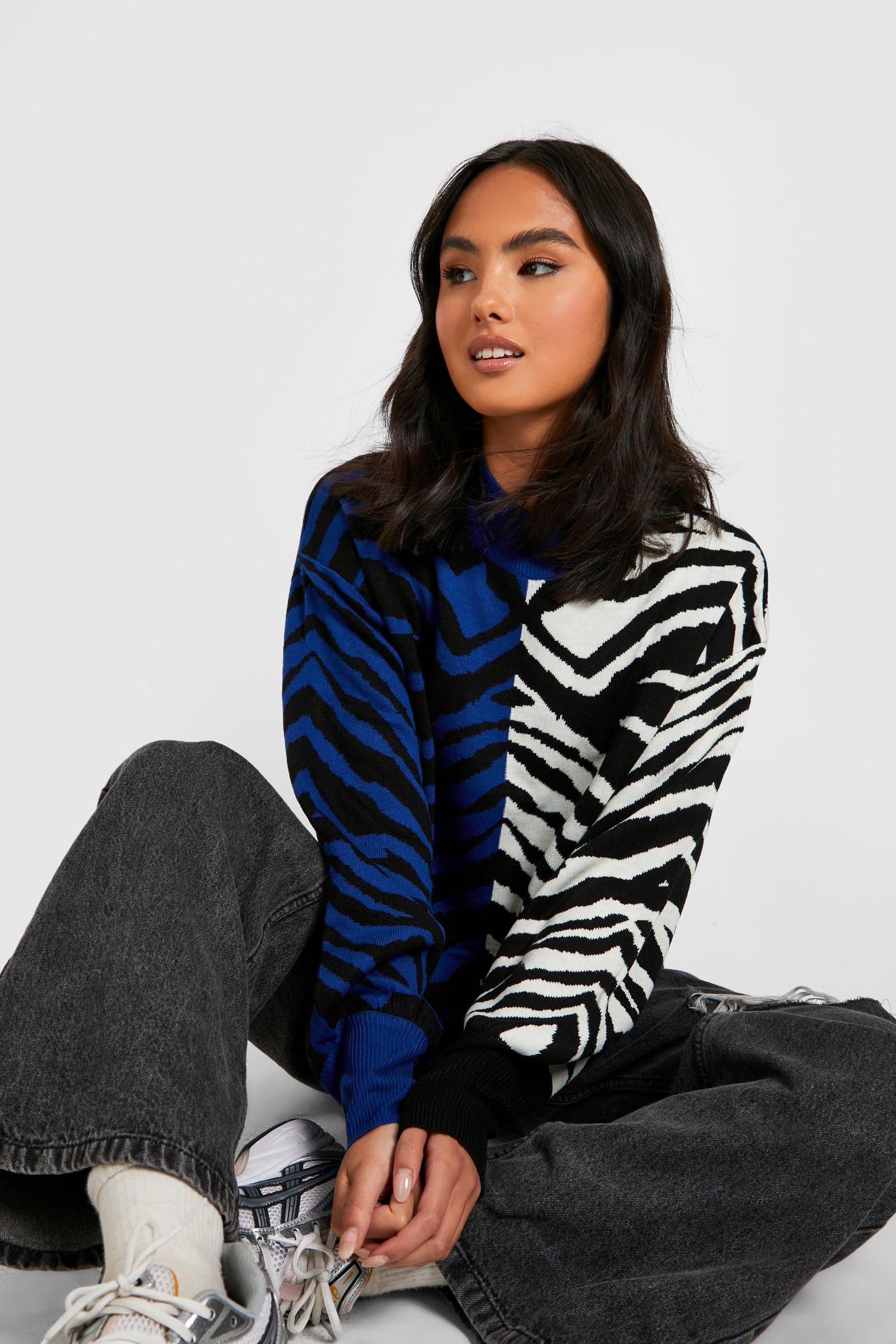 kontrastowy sweter zebra print