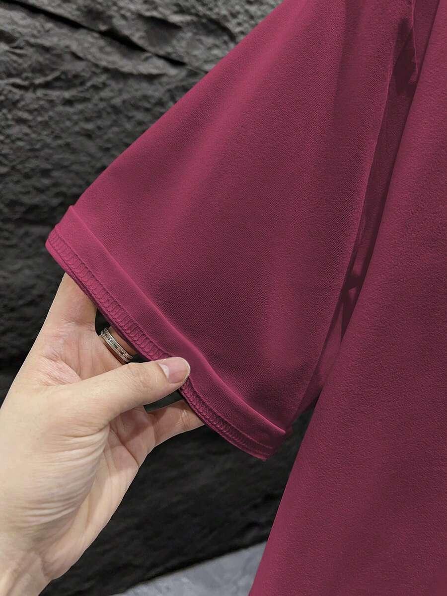 bordowy t-shirt okrągły dekolt