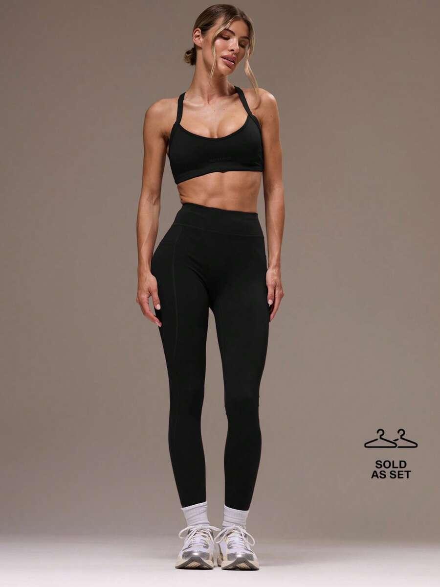 czarny top legginsy komplet